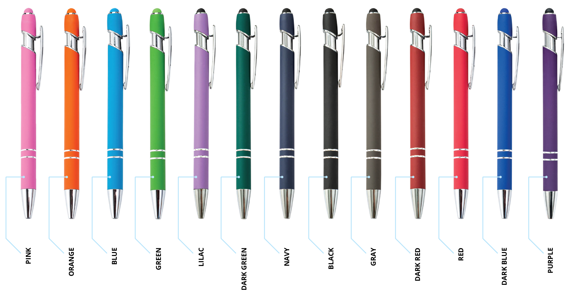 Available pen colors with silver trim